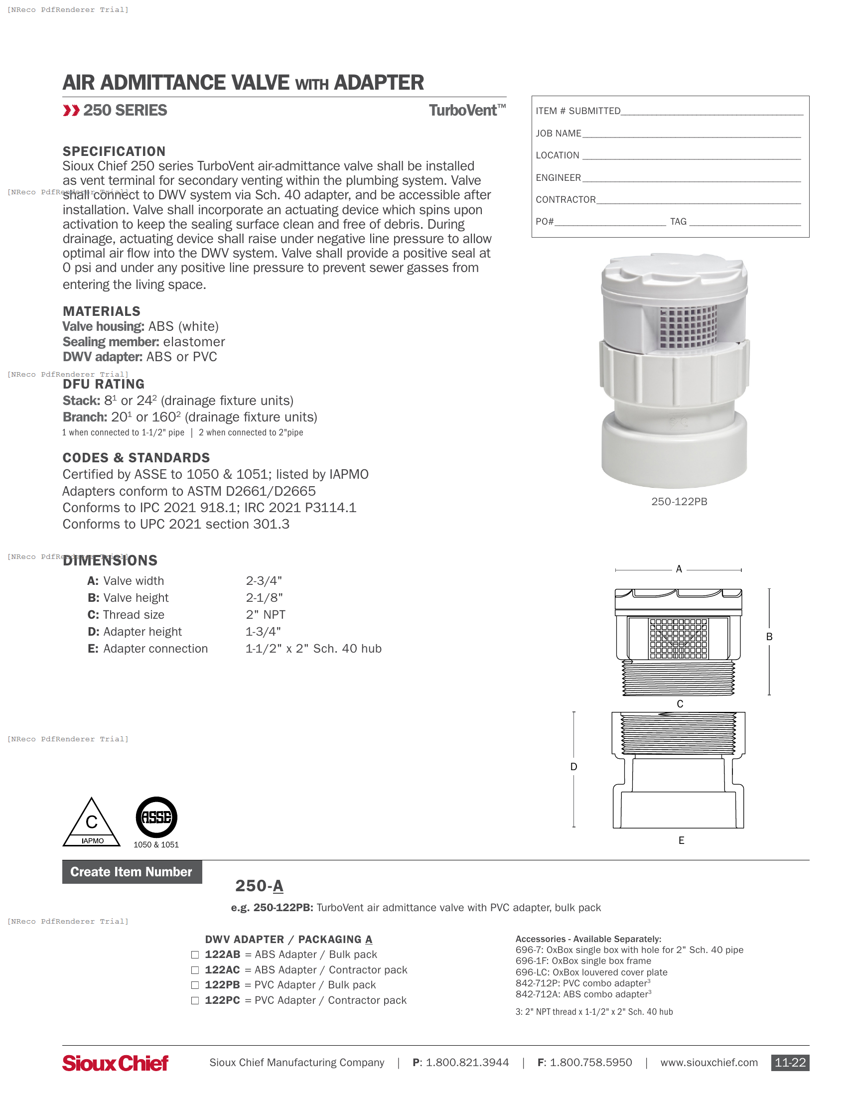 250-122 SERIES - TURBOVENT AAV WITH DUAL-FIT ADAPTER - SPEC SHEET.PDF Specification Document
